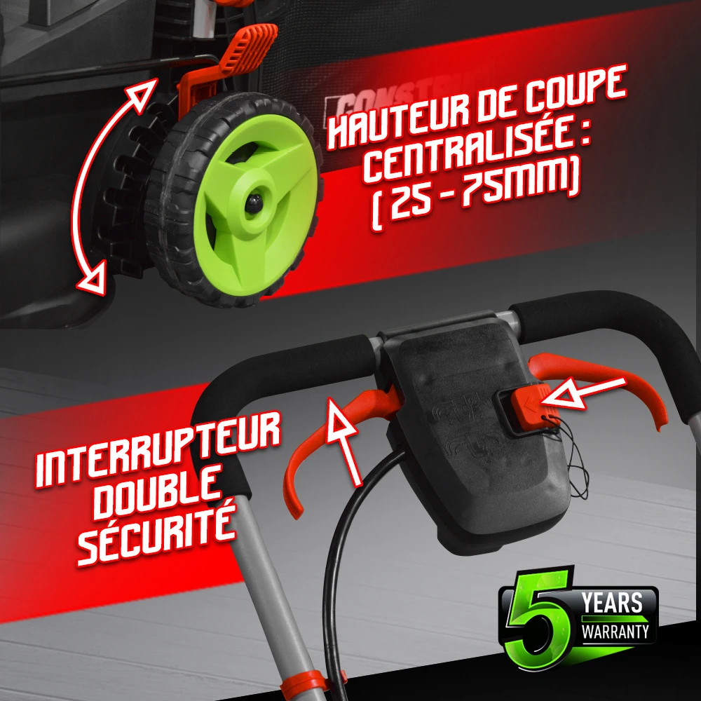 Tondeuse à Gazon 40v (2x20v) 34 Cm - Sans Batterie - Constructor 4 Tondeuse à Gazon 40v (2x20v) 34 Cm - Sans Batterie - Constructor – Image 4