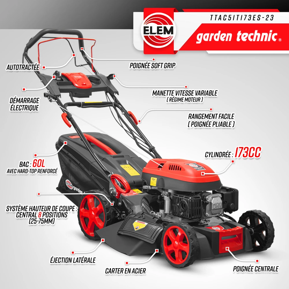 Tondeuse Thermique Autotractée 173cc - 50.6cm Avec Démarrage électrique -mulchin 2 Tondeuse Thermique Autotractée 173cc - 50.6cm Avec Démarrage électrique -mulchin – Image 2