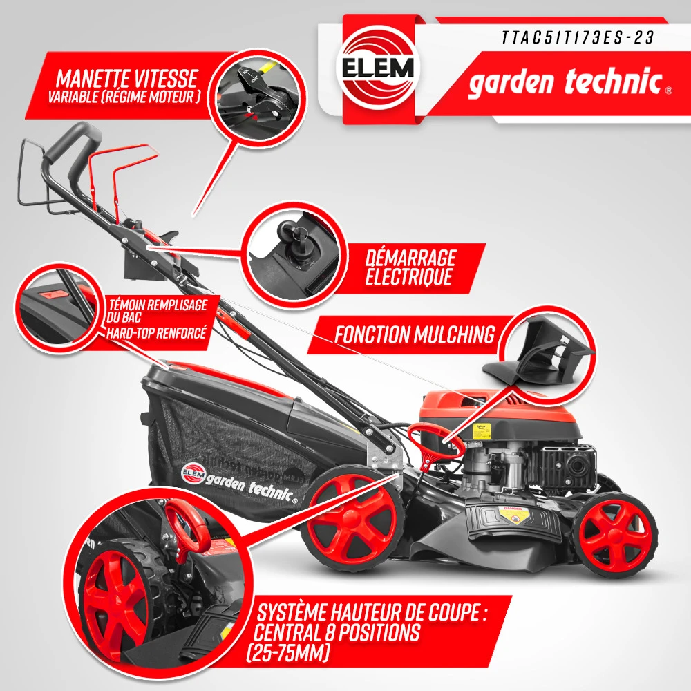 Tondeuse Thermique Autotractée 173cc - 50.6cm Avec Démarrage électrique -mulchin 3 Tondeuse Thermique Autotractée 173cc - 50.6cm Avec Démarrage électrique -mulchin – Image 3