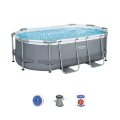 Kit Piscine Complet Bestway – Spinelle Grise – Piscine Ovale Tubulaire 3x2 M. Pompe De Filtration Et Kit De Réparation Inclus