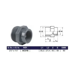 Douille Filet Extérieur Filet Intérieur 2"1/2 X 1"1/2