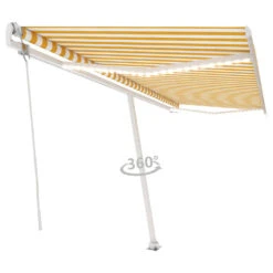 VIDAXL Auvent Automatique Capteur De Vent Led 500x350cm Jaune Et Blanc -Boutique Jardin Extérieur 64515c6605ba40.19874147
