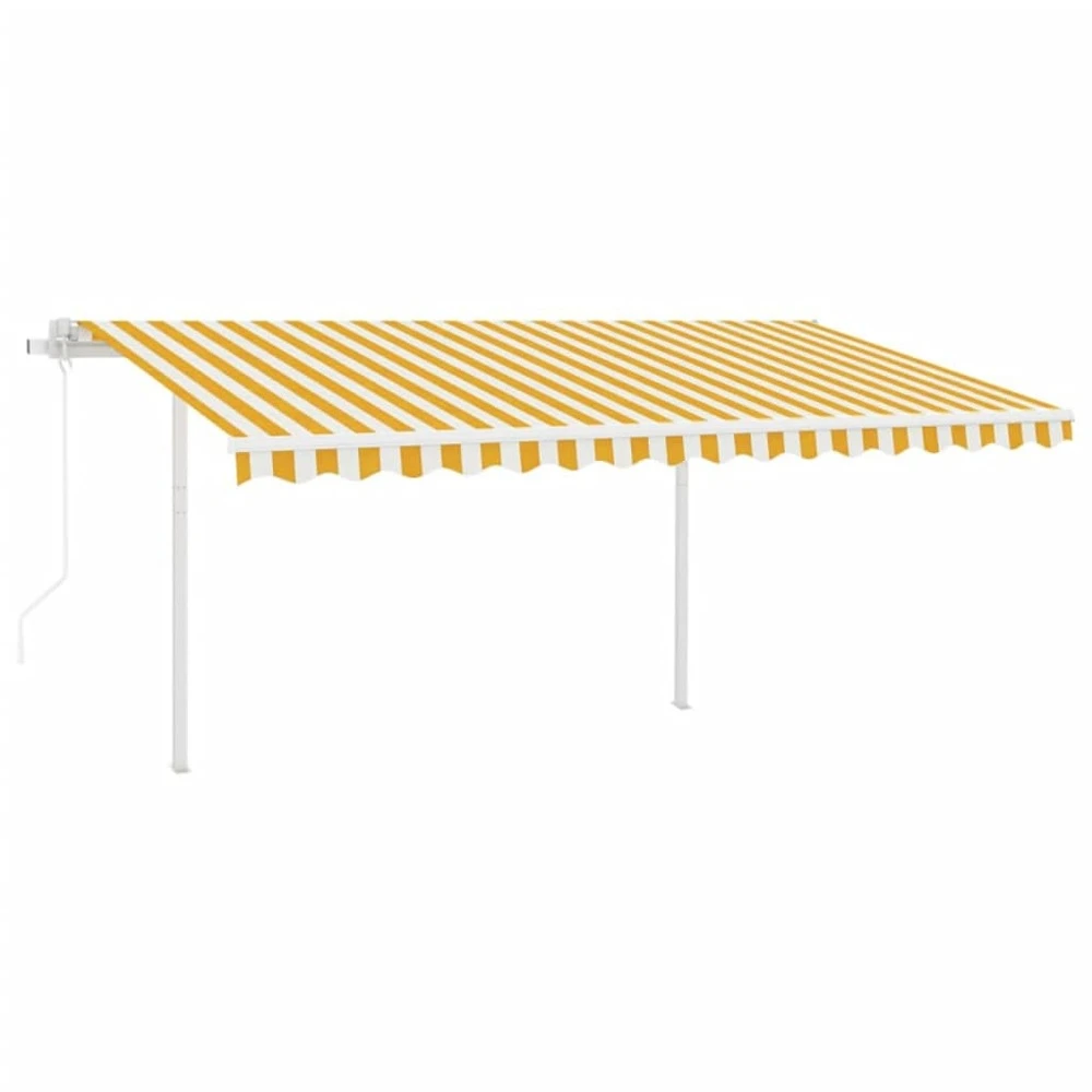 VIDAXL Auvent Rétractable Automatique Et Poteaux 4,5x3m Jaune Et Blanc 2 VIDAXL Auvent Rétractable Automatique Et Poteaux 4,5x3m Jaune Et Blanc – Image 2
