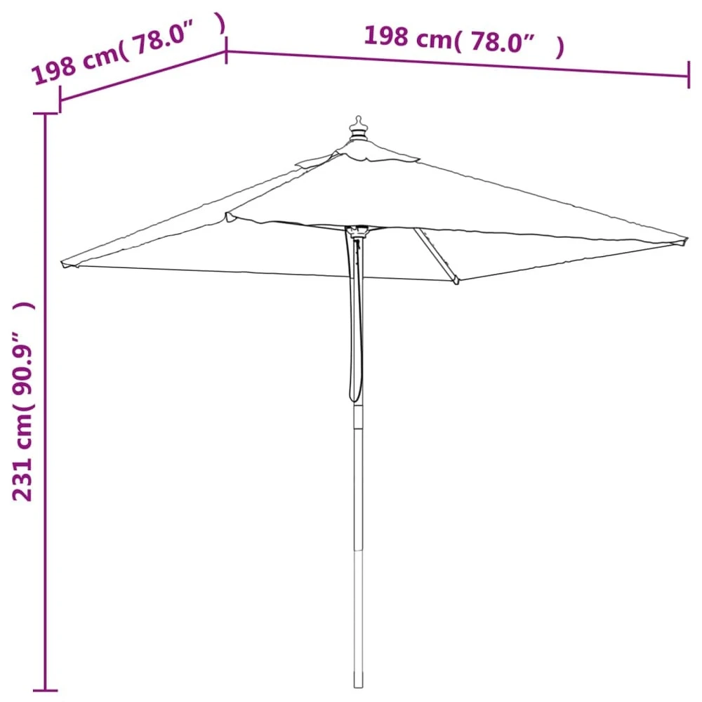 VIDAXL Parasol De Jardin Avec Mât En Bois Vert 198x198x231 Cm 7 VIDAXL Parasol De Jardin Avec Mât En Bois Vert 198x198x231 Cm – Image 7