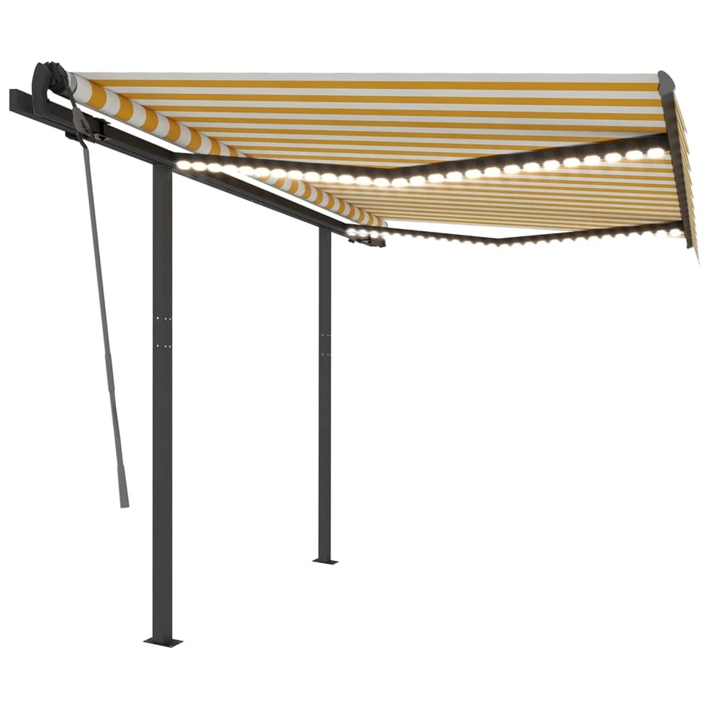 VIDAXL Auvent Automatique Capteur De Vent Led 3,5x2,5 M Jaune Et Blanc 1 VIDAXL Auvent Automatique Capteur De Vent Led 3,5x2,5 M Jaune Et Blanc