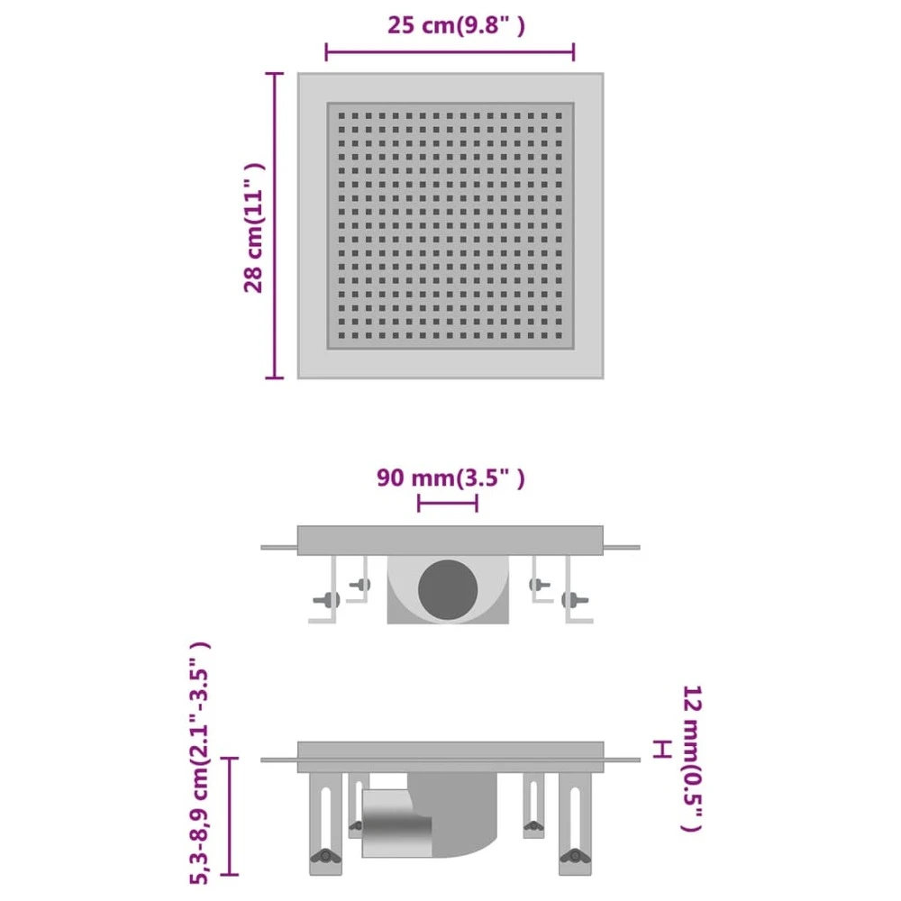 VIDAXL Drain De Douche 28x28 Cm Acier Inoxydable 2 VIDAXL Drain De Douche 28x28 Cm Acier Inoxydable – Image 2