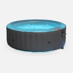 Spa Mspa Gonflable Rond – Glow 6 Gris - Spa Gonflable 6 Personnes Rond Avec Bande Led Intérieure. Système Anti-gel. Désinfection