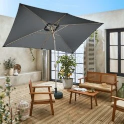 Parasol Wissant. 2x3m. Couleur Gris. Mât Central. Aluminium Anodisé Orientable. Manivelle D'ouverture -Boutique Jardin Extérieur 64627e3eb766c9.87804701