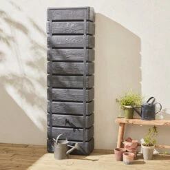Récupérateur D'eau Mural Grandval 300l Imitation Bois Anthracite Avec Kit Raccord Chéneau Inclus