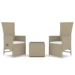 VIDAXL Ensemble De Salon De Jardin 3 Pcs Beige Poly Rotin Et Acier