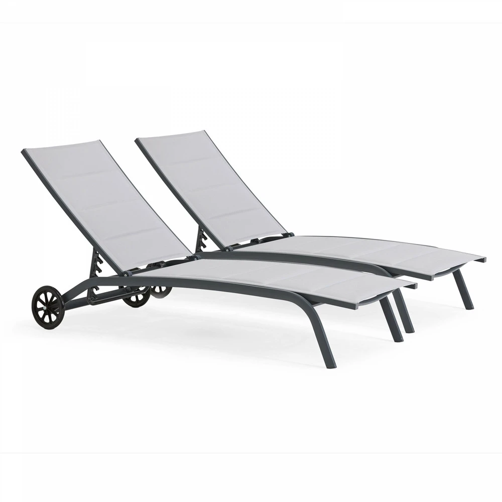 Lot De 2 Bains De Soleil En Aluminium Gris 1 Lot De 2 Bains De Soleil En Aluminium Gris