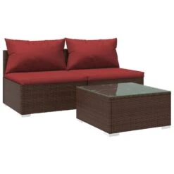 VIDAXL Salon De Jardin 3 Pcs Avec Coussins Résine Tressée Marron