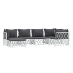 VIDAXL Salon De Jardin Avec Coussins 6 Pcs Blanc Acier -Boutique Jardin Extérieur 6480d270299856.42976869