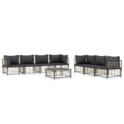 VIDAXL Salon De Jardin 8 Pcs Avec Coussins Anthracite Résine Tressée