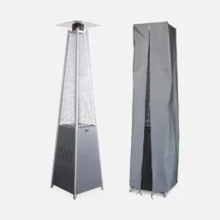 Chauffage D'extérieur Avec Sa Housse Intégrale - Arctic 13kw Gris Clair - Parasol Chauffant Gaz Pyramide. Chauffage De Terrasse