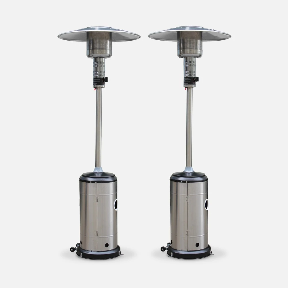 Lot De 2 Chauffages D'extérieur Gaz 12.5kw - Finland - Parasols Chauffants En Acier Inoxydable. Réglable. Porte En Façade Et 1 Lot De 2 Chauffages D'extérieur Gaz 12.5kw - Finland - Parasols Chauffants En Acier Inoxydable. Réglable. Porte En Façade Et