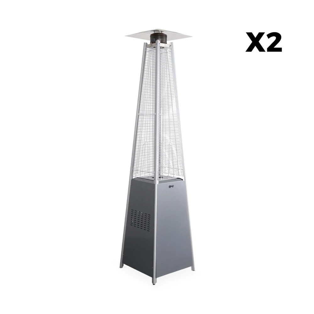 Lot De 2 Parasols Chauffants Gaz Pyramide. Gris Clair. Véritable Flamme. Roulettes Incluses 2 Lot De 2 Parasols Chauffants Gaz Pyramide. Gris Clair. Véritable Flamme. Roulettes Incluses – Image 2