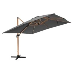 Parasol Déporté Carré 3x3m Effet Bois Anthracite