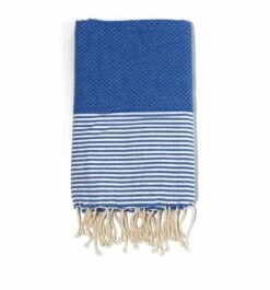 Fouta En Coton Tissage Nid D'abeille Ziwane 100x200cm Bleu Royal