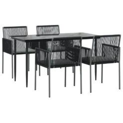 VIDAXL Ensemble à Dîner De Jardin Coussins 5 Pcs Noir Rotin Et Acier 9 VIDAXL Ensemble à Dîner De Jardin Coussins 5 Pcs Noir Rotin Et Acier -Boutique Jardin Extérieur 64999d8ec7c852.61708622
