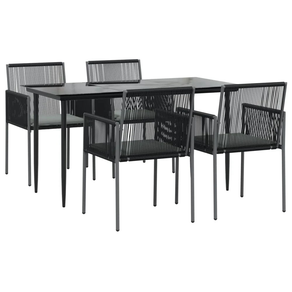 VIDAXL Ensemble à Dîner De Jardin Coussins 5 Pcs Noir Rotin Et Acier 3 VIDAXL Ensemble à Dîner De Jardin Coussins 5 Pcs Noir Rotin Et Acier – Image 3