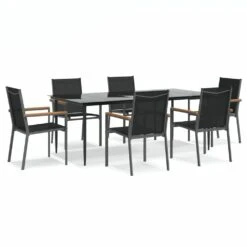 VIDAXL Ensemble à Manger De Jardin 7 Pcs Noir Textilène Et Acier