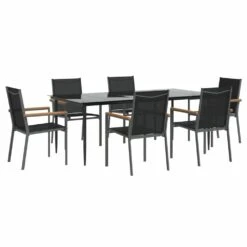 VIDAXL Ensemble à Manger De Jardin 7 Pcs Noir Textilène Et Acier -Boutique Jardin Extérieur 64999da104a745.06629850