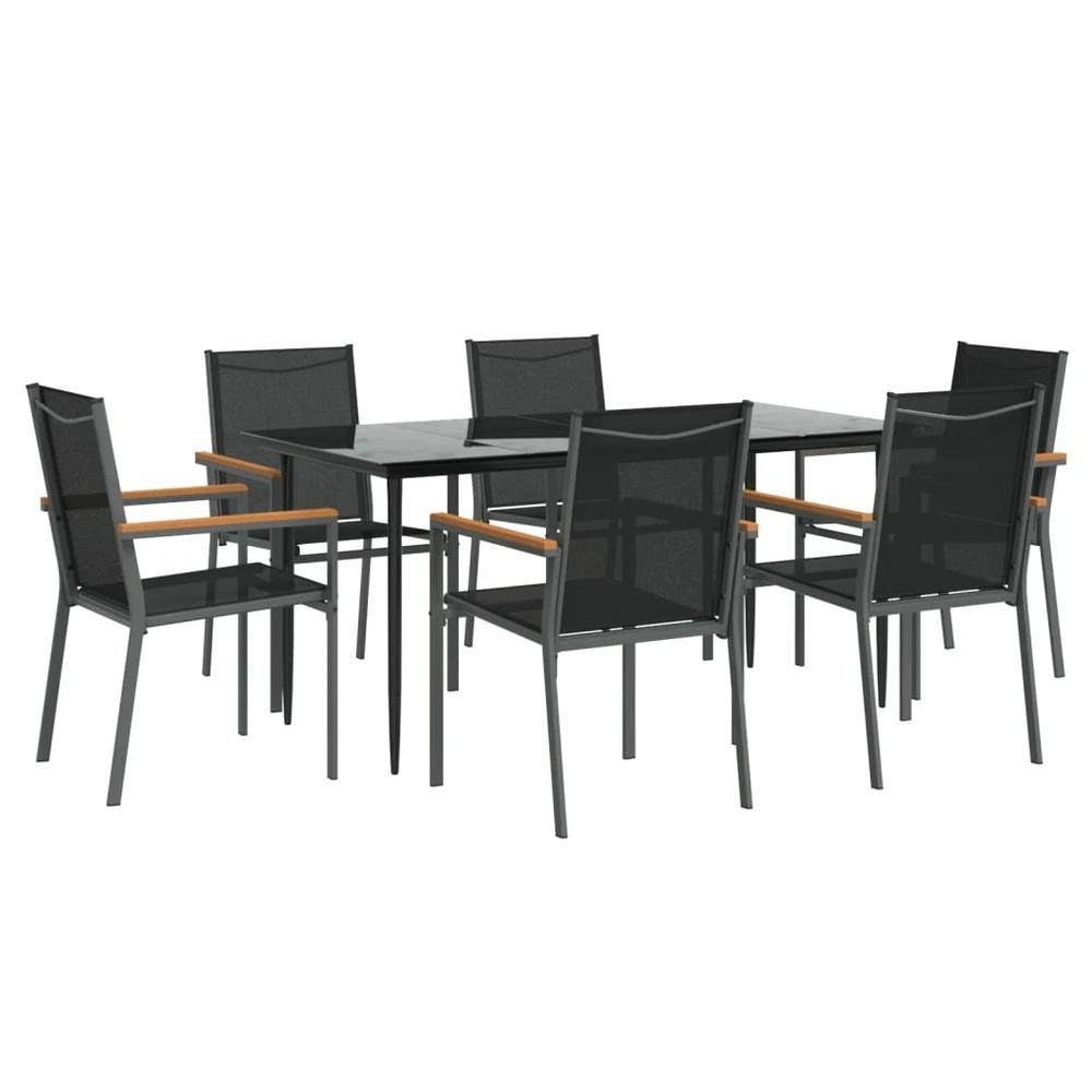 VIDAXL Ensemble à Manger De Jardin 7 Pcs Noir Textilène Et Acier 3 VIDAXL Ensemble à Manger De Jardin 7 Pcs Noir Textilène Et Acier – Image 3