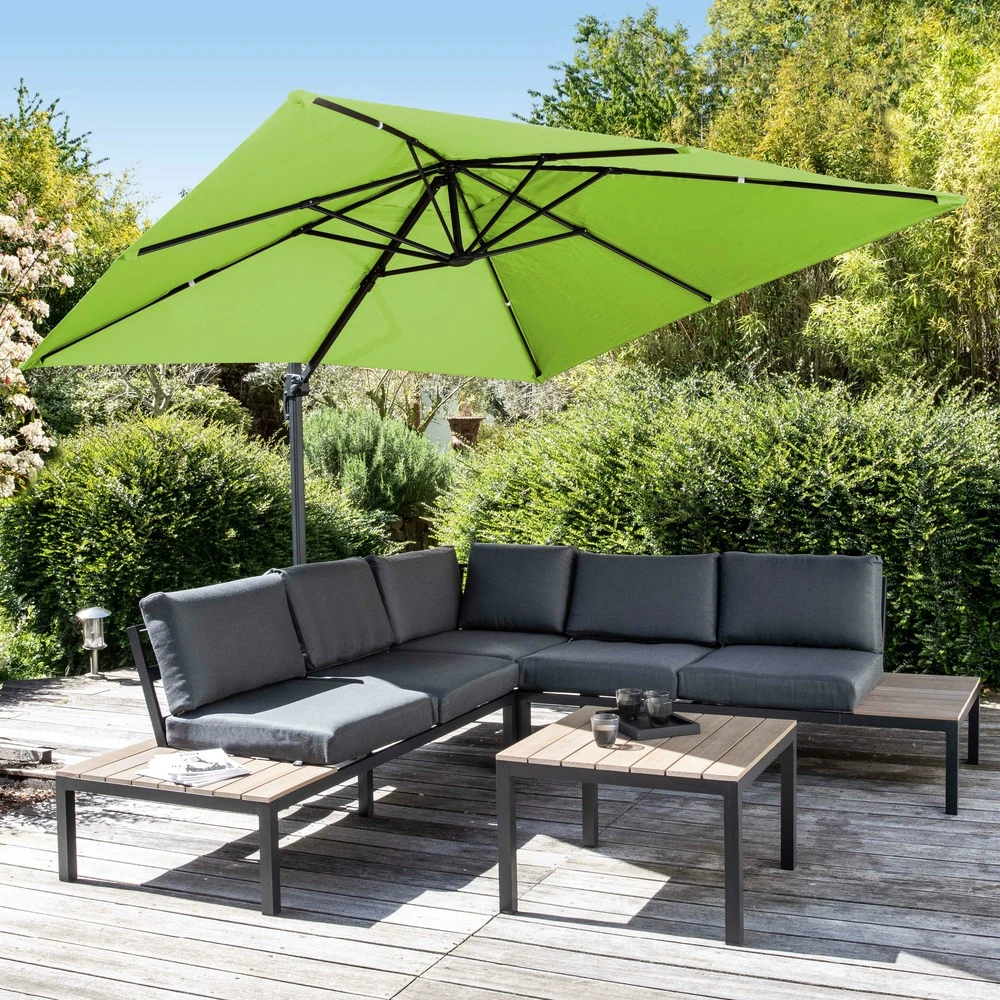 Parasol Déporté 3x3m Et 4 Dalles à Remplir Aluminium Vert 2 Parasol Déporté 3x3m Et 4 Dalles à Remplir Aluminium Vert – Image 2