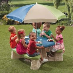 Step2 Table De Pique-nique Avec Parasol Aqua -Boutique Jardin Extérieur f0967bb8313ce595